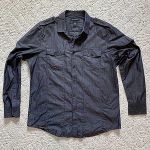 INC International Concepts Dark Gray Button-Up Shirt w/ Epaulets, Size Large